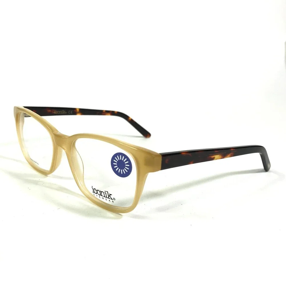 Iconik Eyeglasses Frames Jade C03 Yellow Tortoise Square Horn Rim 53-17-143